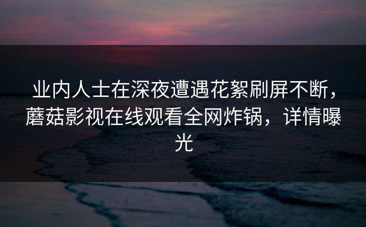 业内人士在深夜遭遇花絮刷屏不断，蘑菇影视在线观看全网炸锅，详情曝光