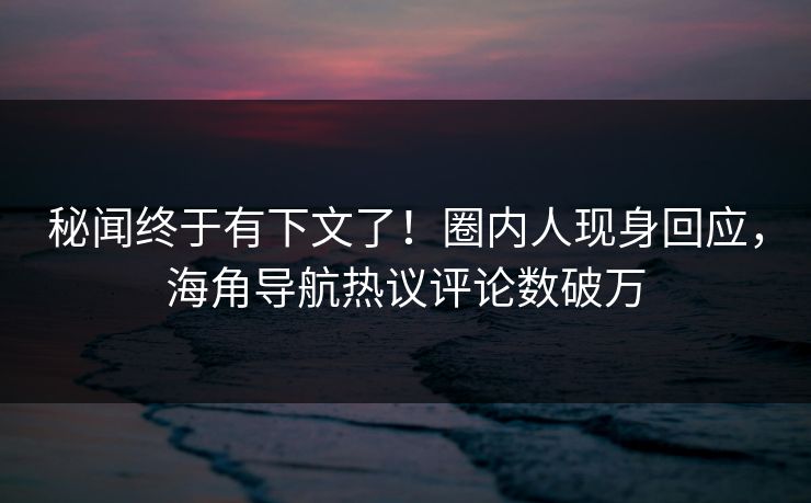秘闻终于有下文了！圈内人现身回应，海角导航热议评论数破万