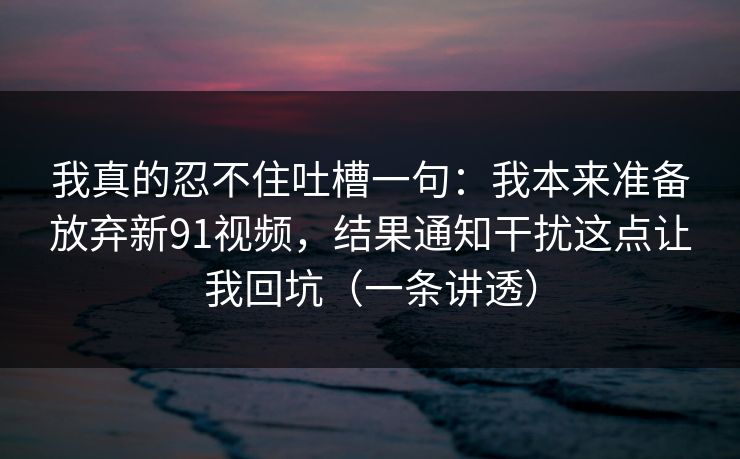 我真的忍不住吐槽一句：我本来准备放弃新91视频，结果通知干扰这点让我回坑（一条讲透）